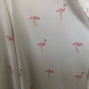 Fun Flamingo Print Button Down White Shirt L